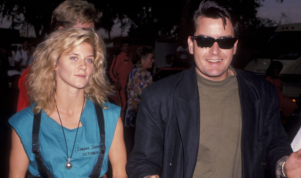 Ginger Lynn Allen and Charlie Sheen attend Second Annual Reid Rondell Stunt Foundation Party on October 6, 1990 at Saugas Speedway in Saugas, California.
