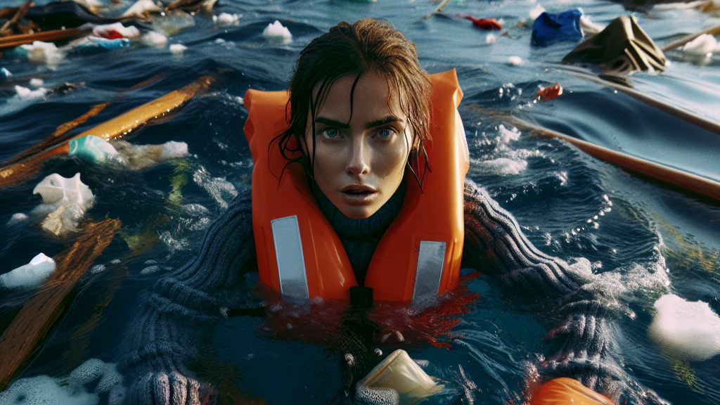 woman ocean debris