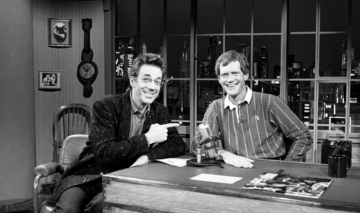  Keyboard player Ray Manzarek (1939-2013) from the Doors posed with David Letterman on the set of 