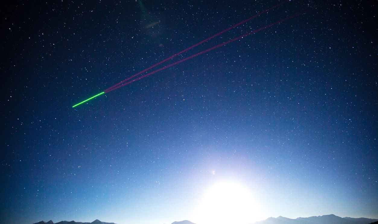  Quantum satellite Micius flies past the quantum teleportation experiment platform 