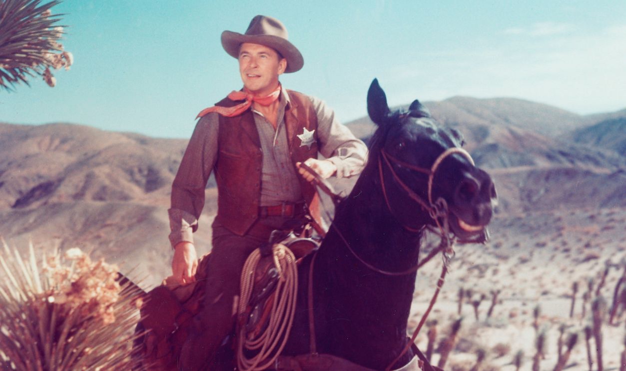 Ronald Reagan (19112004), US actor, in costume and on horseback in a publicity still issued for the film, Law and Order, 1953. The Western, directed by Nathan Juran (19072002), starred Reagan as Frame Johnson. 