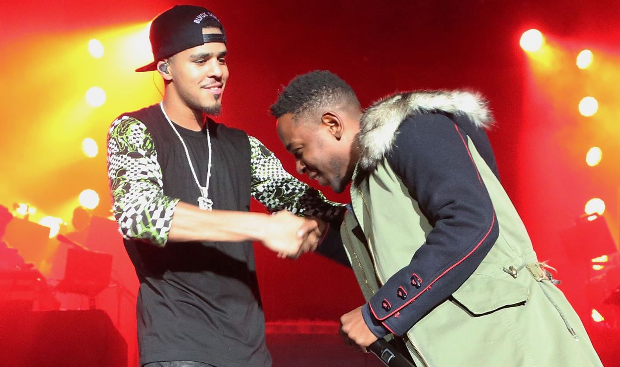 Rappers J. Cole and Kendrick Lamar perform at Madison Square Garden on January 28, 2014 in New York City