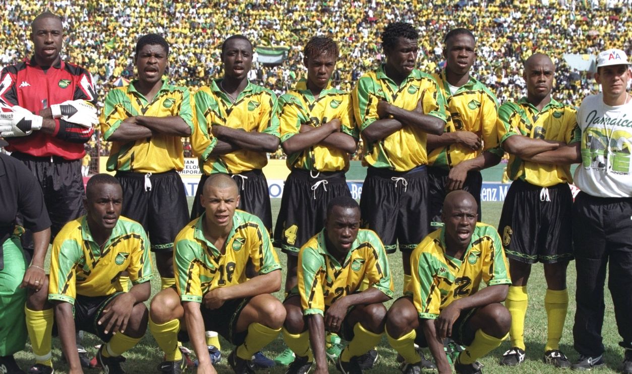 The Jamaica team line up before the World Cup qualifier against Mexico at the National Stadium in Kingston, Jamaica. The game ended 0-0 and Jamaica qualified for the Finals.