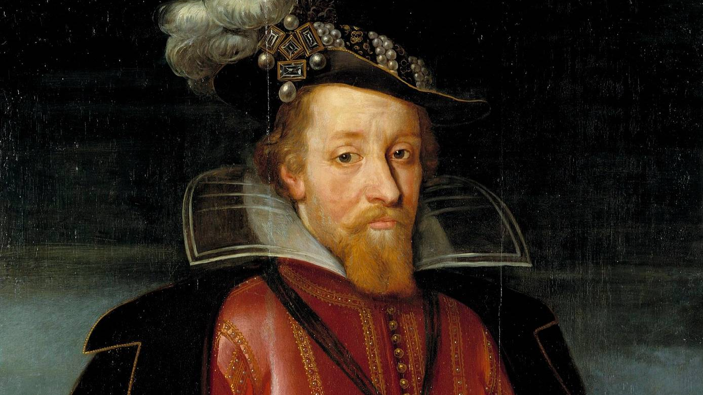 Portrait Of King James I Of England And Vi Of Scotland in red and black