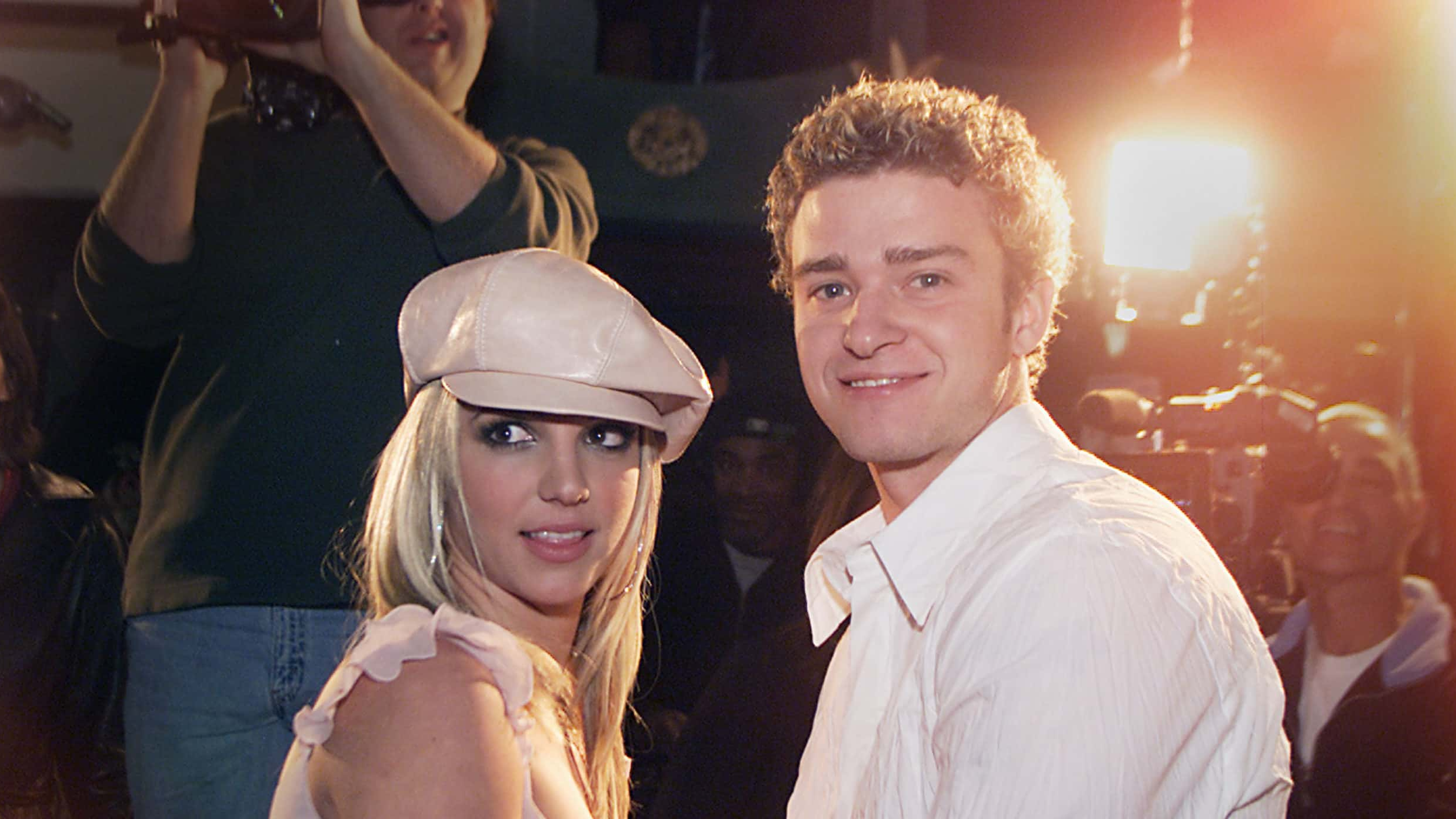 Britney Spears and boyfriend Justin Timberlake arrive at the premiere of her movie "Crossroads" at the Mann Chinese Theatre in Hollywood, Ca., Feb. 11, 2002.