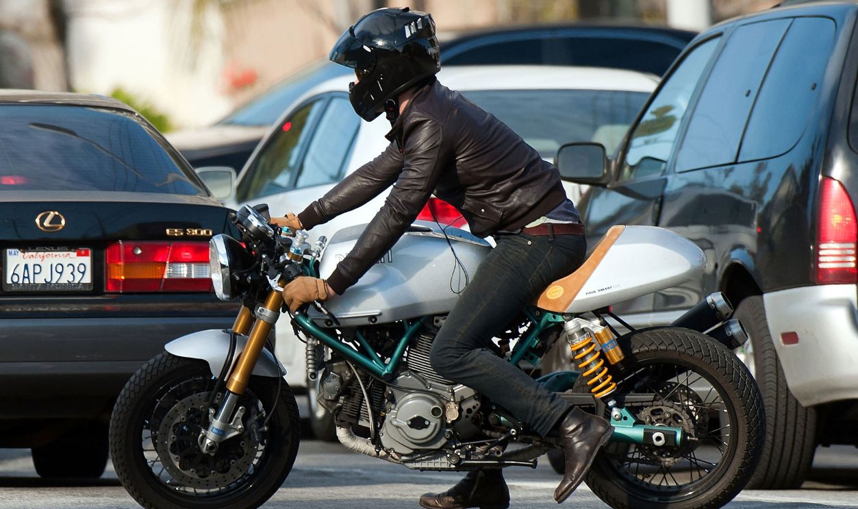 Ryan Reynolds is seen riding his motorcycle on January 24, 2011 in Los Angeles, California.
