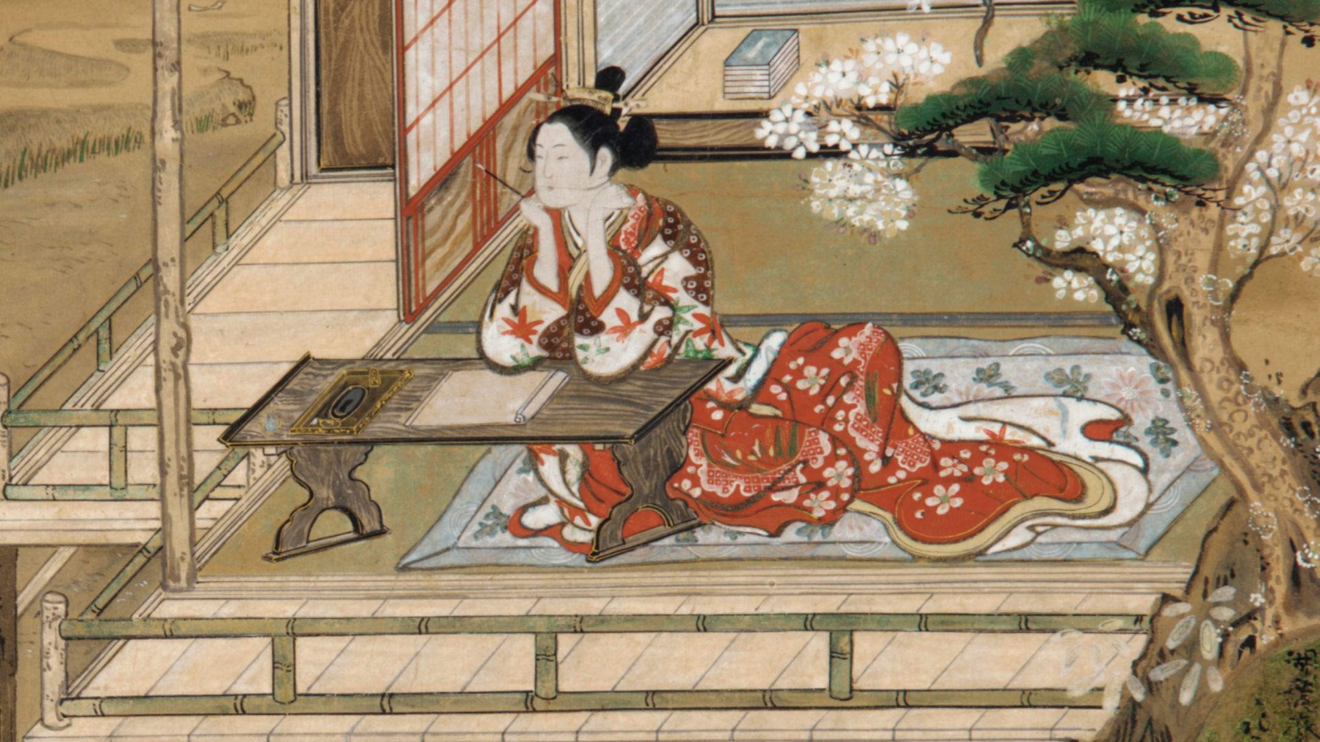 File:Murasaki Shikibu composing the Tale of Genji at Ishiyamadera, by Yashima Gakutei.jpg