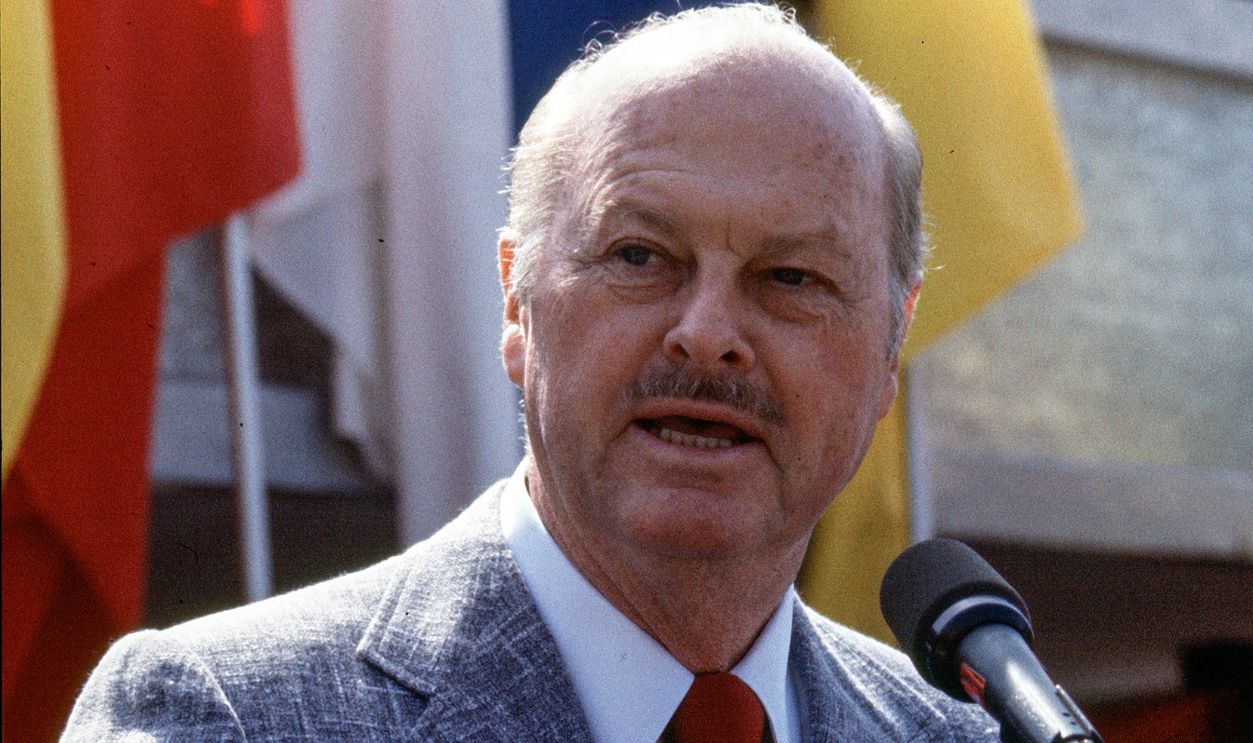 Hollywood Executive Jack Wrather at the Grand Opening of the Howard Hughes Spruce Goose exhibit, May 14, 1983 in Long Beach, California.