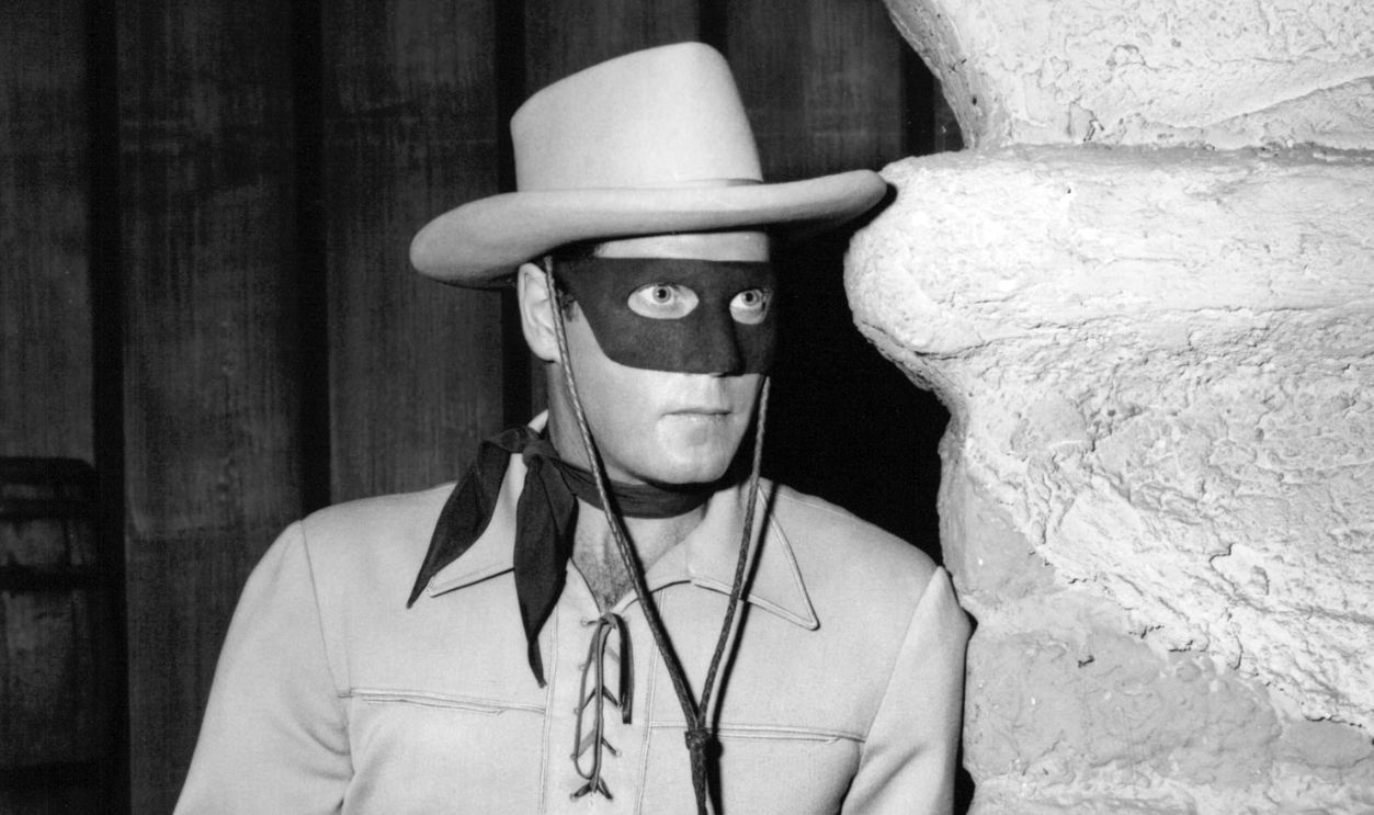 American actor Clayton Moore (1914 - 1999) as The Lone Ranger in the American TV series of the same name, circa 1955.