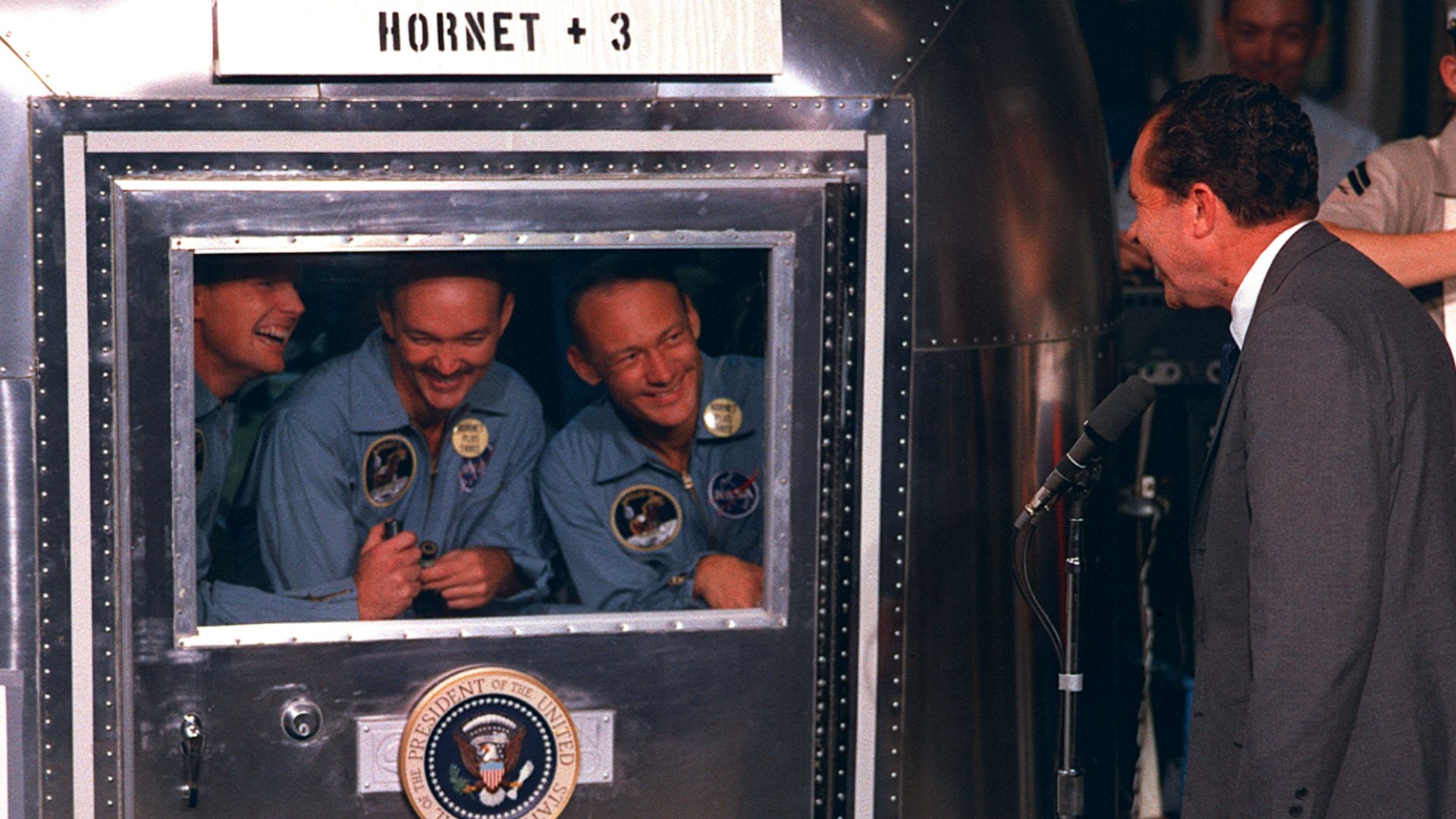 File:Apollo 11 crew in quarantine.jpg
