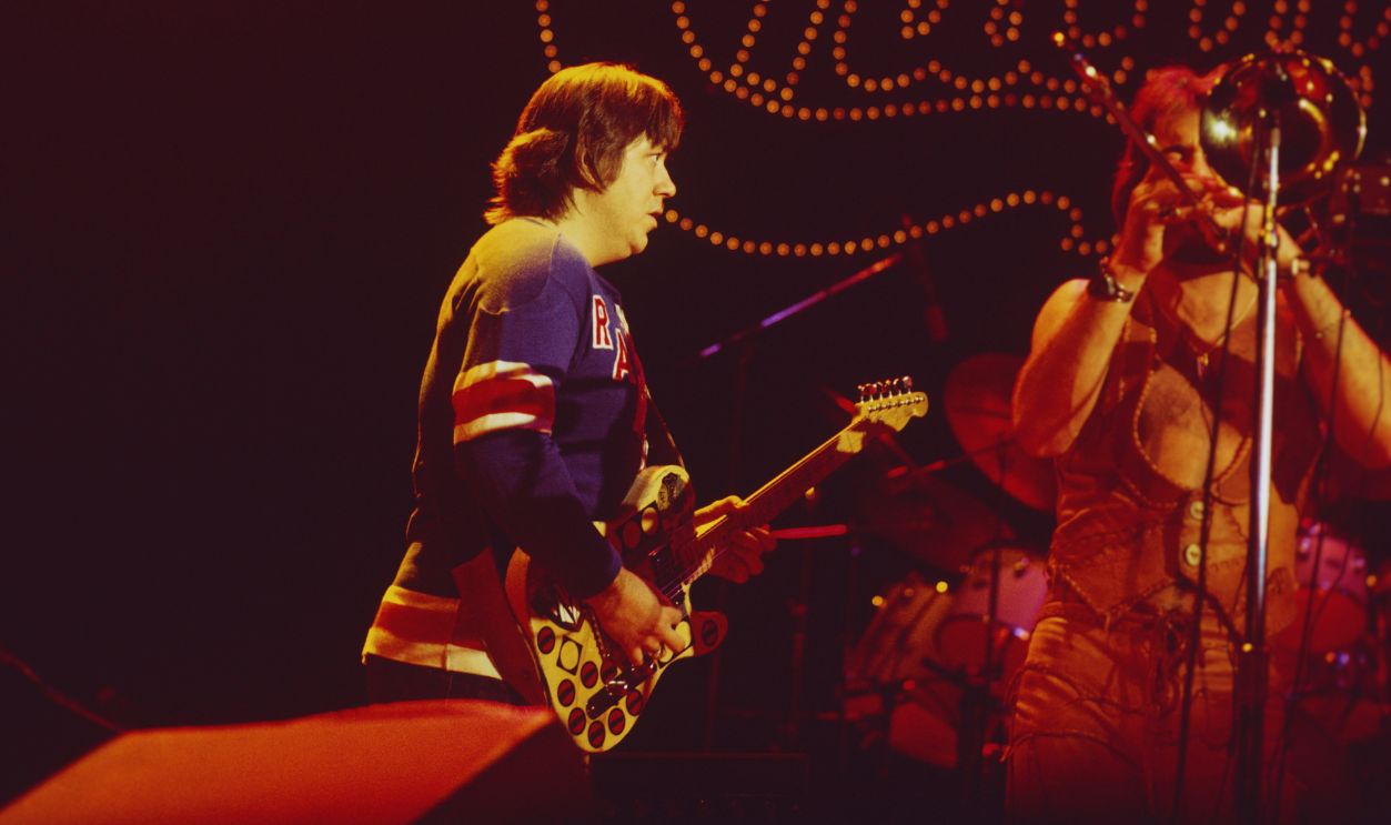 Gettyimages - 98591622, Chicago Perform On Stage LONDON, UNITED KINGDOM - JANUARY 01: Terry Kath and James Pankow of Chicago perform on stage at the Hammersmith Odeon in London, England in January 1977.