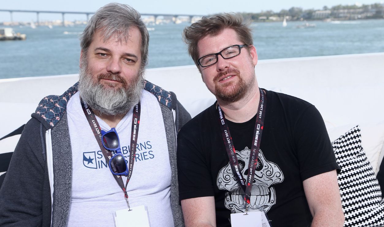 Dan Harmon and Justin Roiland on the #IMDboat at San Diego Comic-Con 2017 at The IMDb Yacht on July 22, 2017 in San Diego, California.