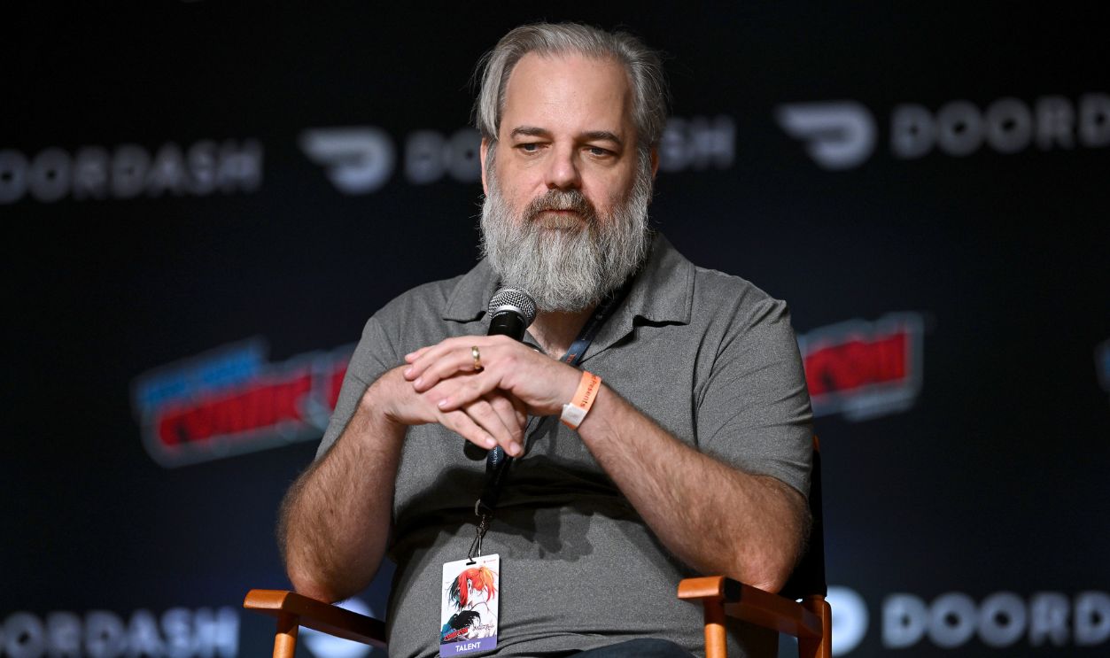 Dan Harmon speaks at Fox Entertainment Presents Krapopolis and Grimsburg during New York Comic Con 2023 - Day 3 at Javits Center on October 14, 2023 in New York City