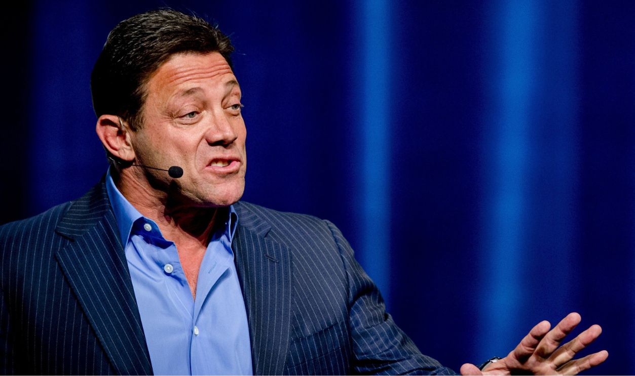 Former Wall Steet player turned novelist Jordan Belfort, author of The Wolf of Wall Street which was adapted into a film by Martin Scorsese in 2013, gestures during a performance in the Rai, in Amsterdam, on November 20, 2014. AFP PHOTO/ ANP / ROBIN VAN LONKHUIJSEN Netherlands out 