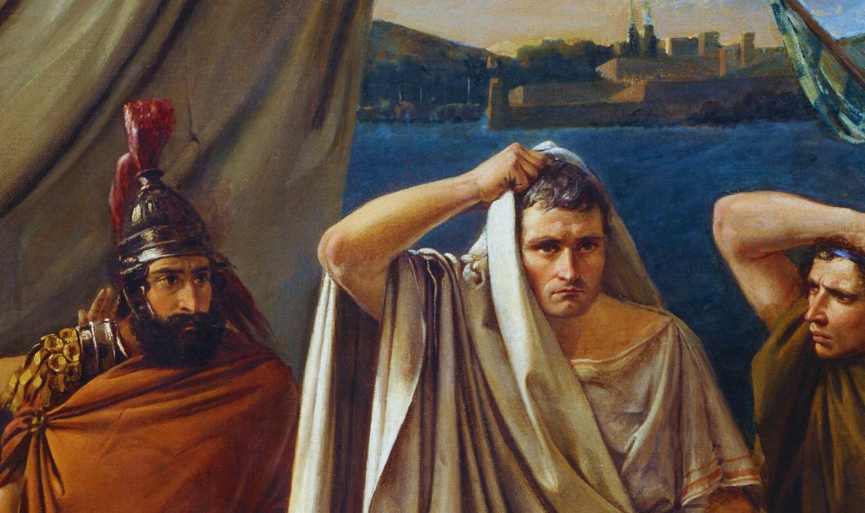 Gettyimages - 1056352048, The murder of Pompey the Great, 1836, painting The murder of Pompey the Great, 1836, painting by Enrico Bandini (1807-1888).