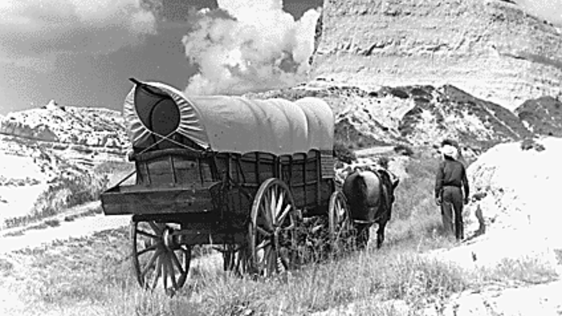 File:Conestoga wagon on Oregon Trail reenactment 1961.gif