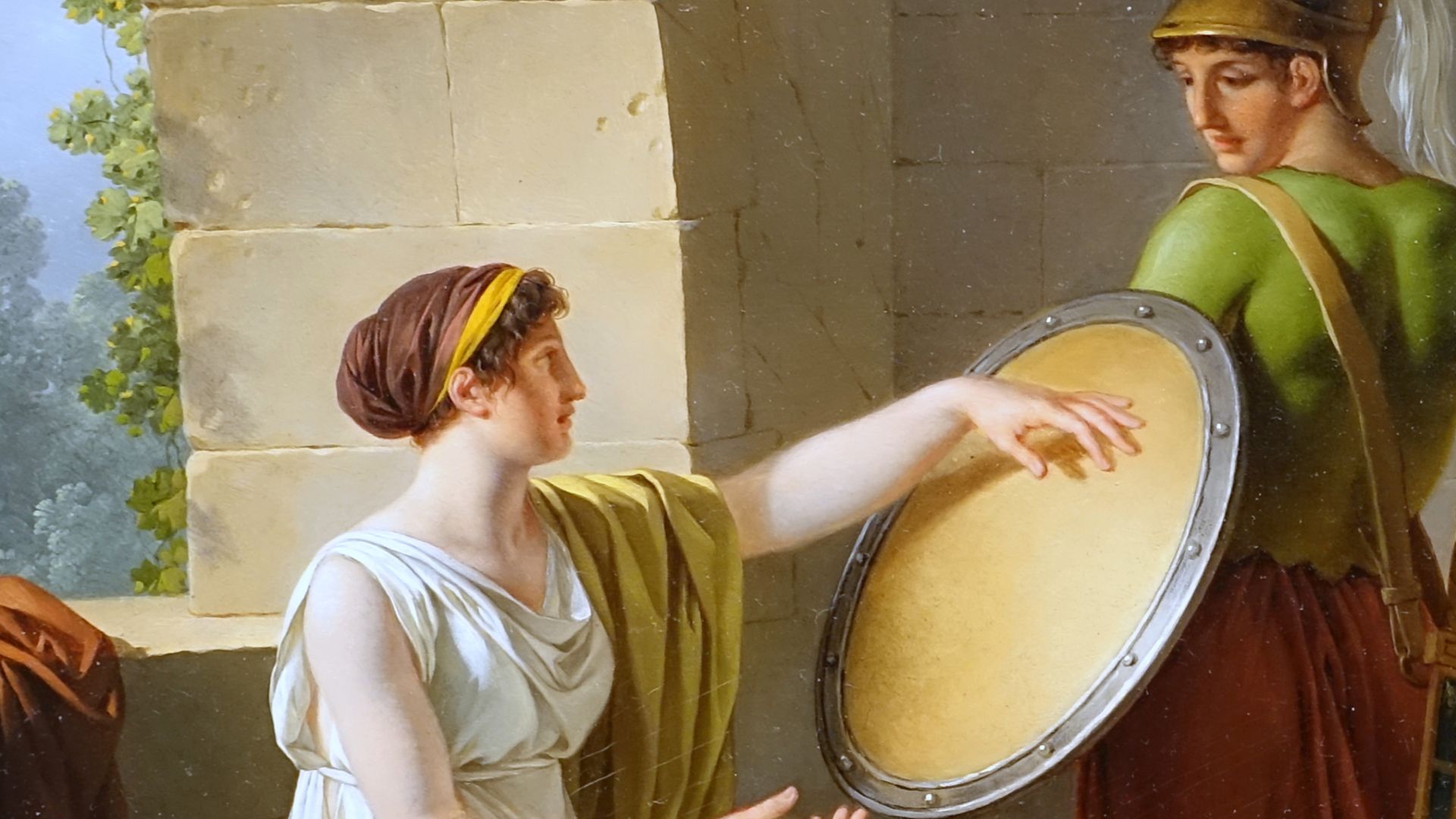 File:A Spartan Woman Giving a Shield to Her Son, by Jean-Jacques-Francois Le Barbier, 1805, oil on panel - Portland Art Museum - Portland, Oregon - DSC09070.jpg