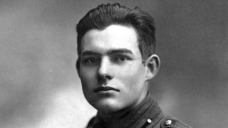 Grayscale Portrait Photo of Ernest Hemingway in Army Uniform