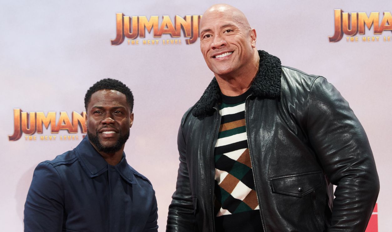 The actors Kevin Hart and Dwayne Johnson (l-r) come to the German premiere of their movie 