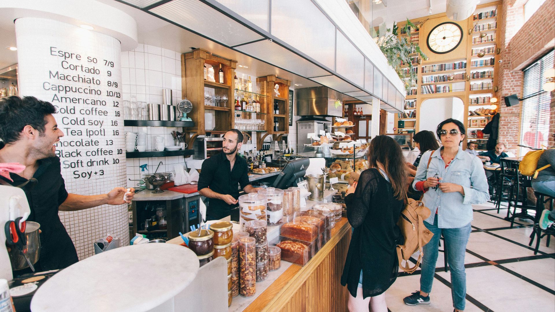woman standing on food counter