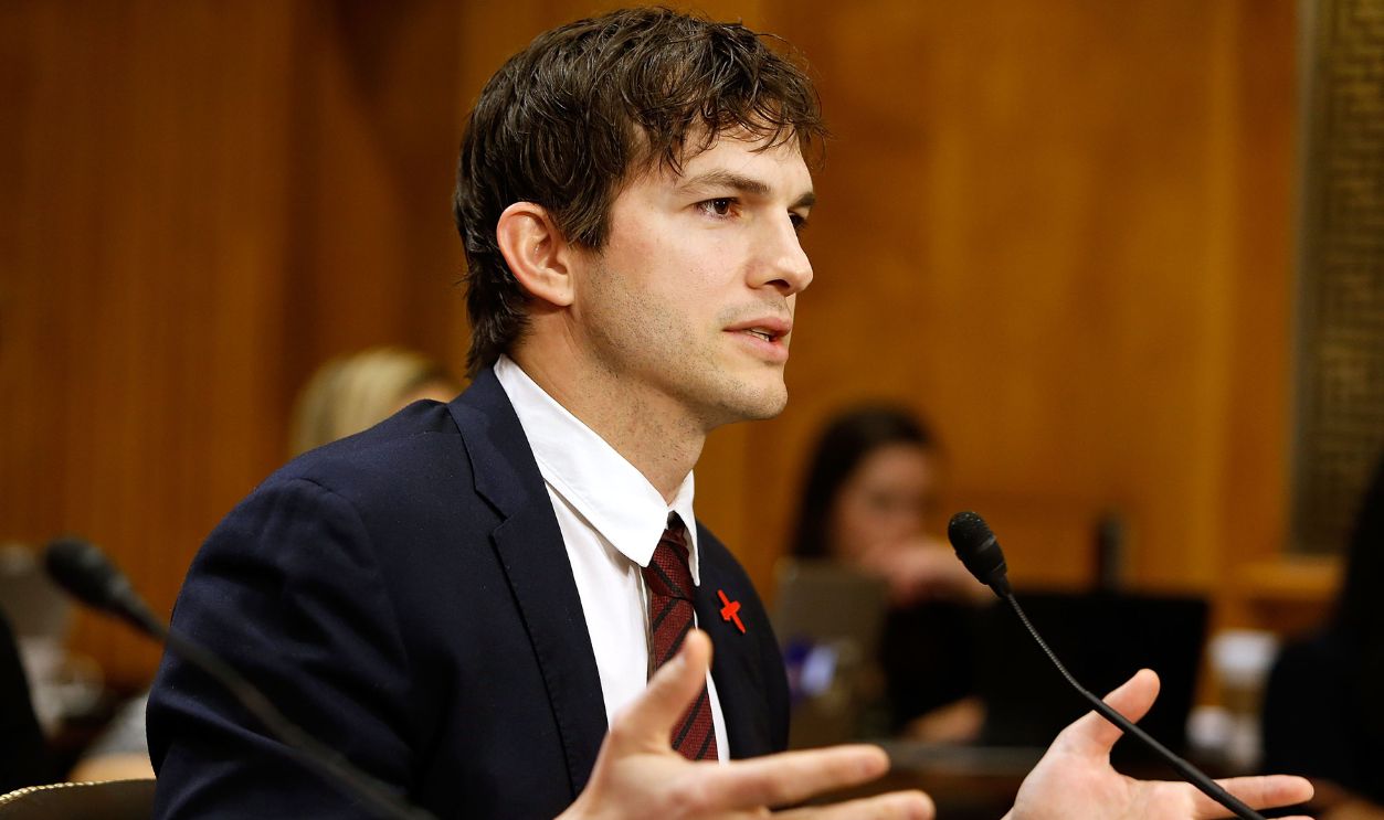  Ashton Kutcher, Actor and Co-Founder of Thorn: Digital Defenders of Children, speaks at a Senate Foreign Relations Committee hearing on Ending Modern Slavery: Building on Success at Dirksen Senate Office Building on February 15, 2017 in Washington, DC.