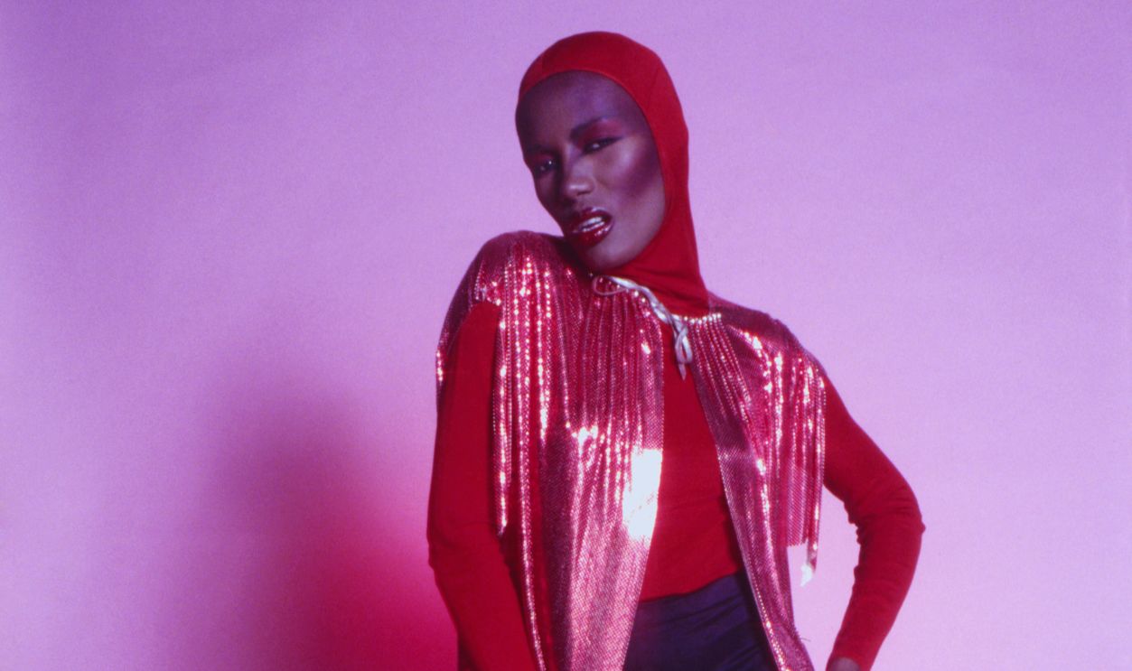 Gettyimages - 471326722, Grace Jones in stage costume Jamaican singer and actress Grace Jones (Grace Mendoza) posing in stage costume. 1987 