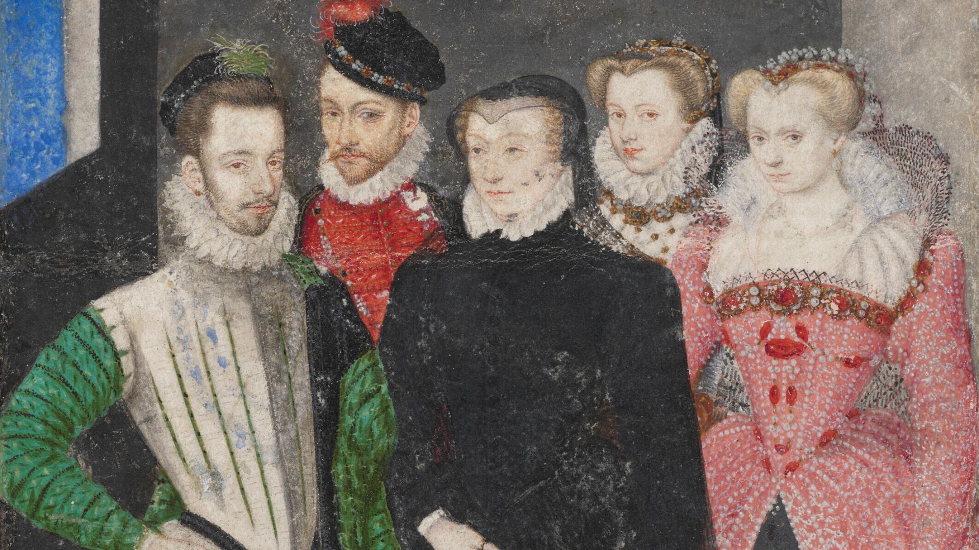 File:Jean Decourt - Catherine de Médicis entourée de ses fils Charles IX, Henry III et de ses belles-filles Elisabeth d'Autriche et Louise de Vaudémont.jpg