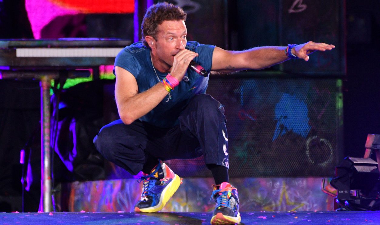 Chris Martin of Coldplay performs during the 'Music Of The Spheres World Tour' at Wembley Stadium on August 22, 2025 in London, England. Coldplay will perform ten shows at Wembley Stadium during August & September, bringing to a close the most-attended concert tour in history, watched by over 12 million fans across 43 countries.