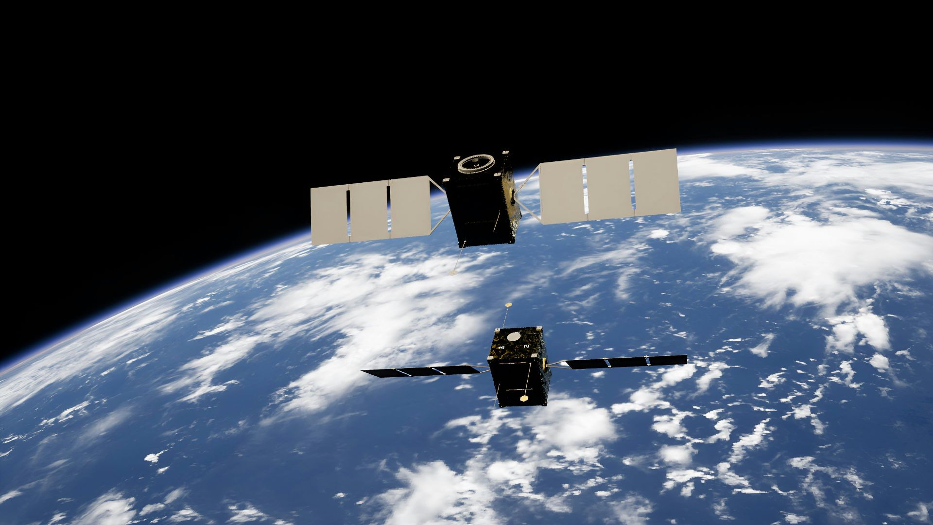 a satellite satellite flying over the earth