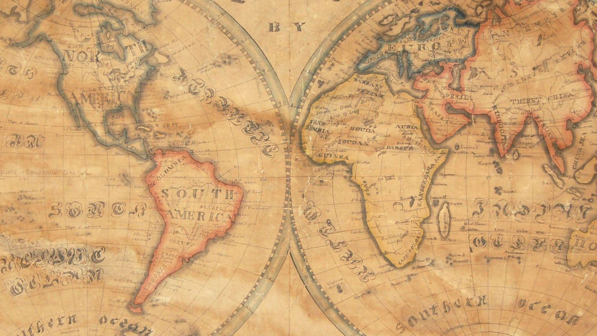 File:1833 School Girl Manuscript Wall Map of the World on Hemisphere Projection (Marcia Rounds of Newport - Geographicus - World-rounds-1833.jpg