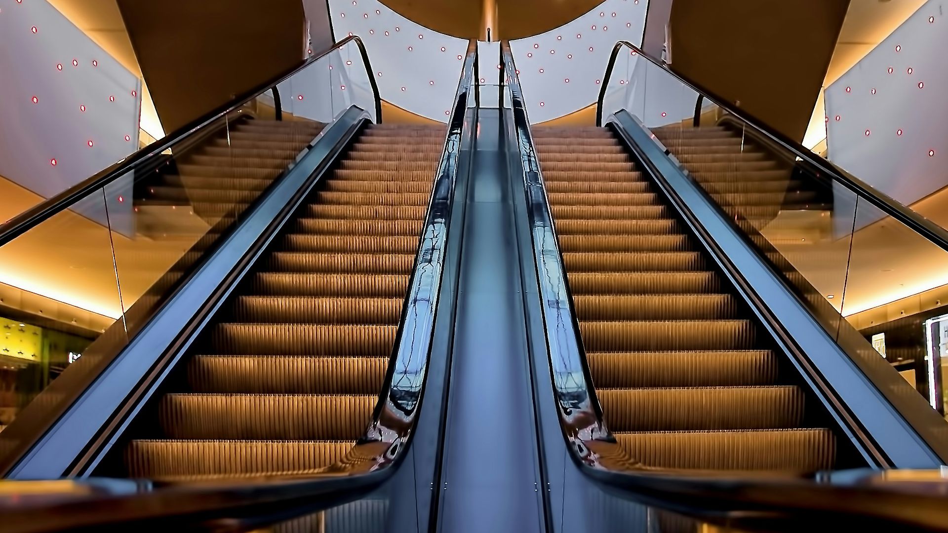 two grey escalator