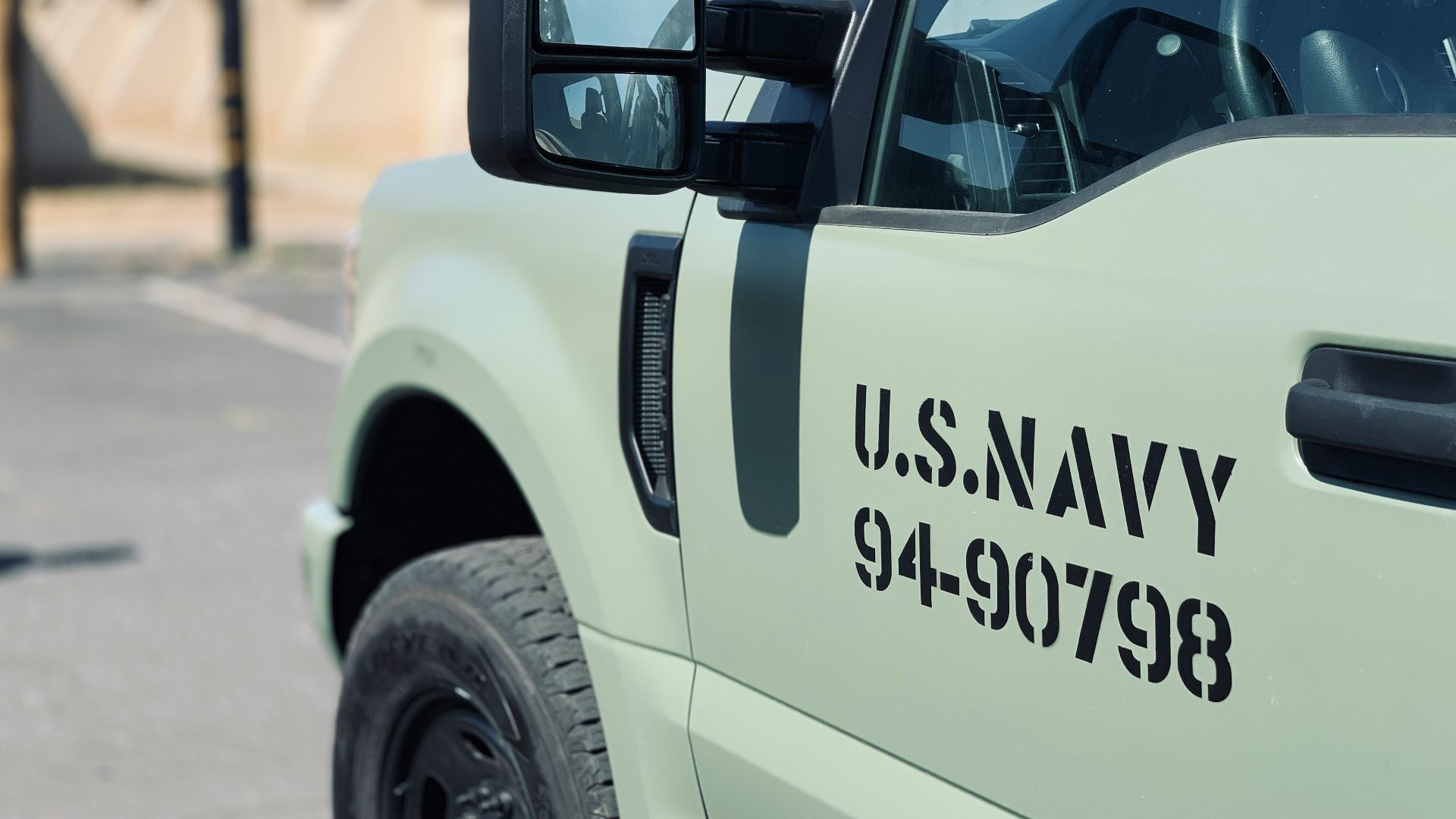 a close up of the side view mirror of a truck