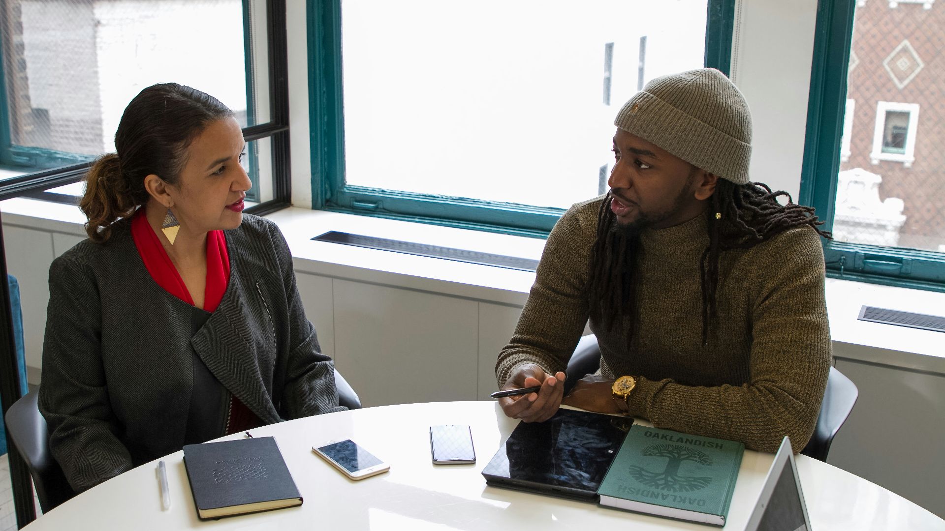 a man and a woman sitting at a table