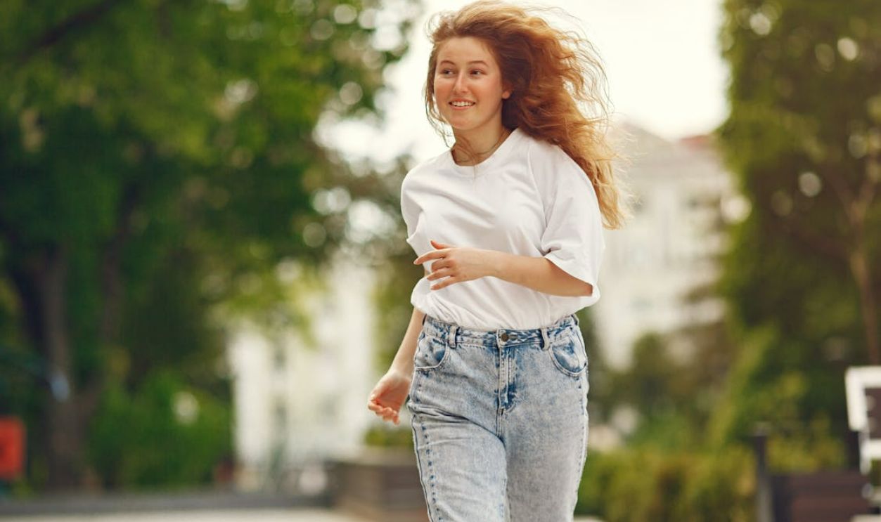 Woman in blue denim jeans
