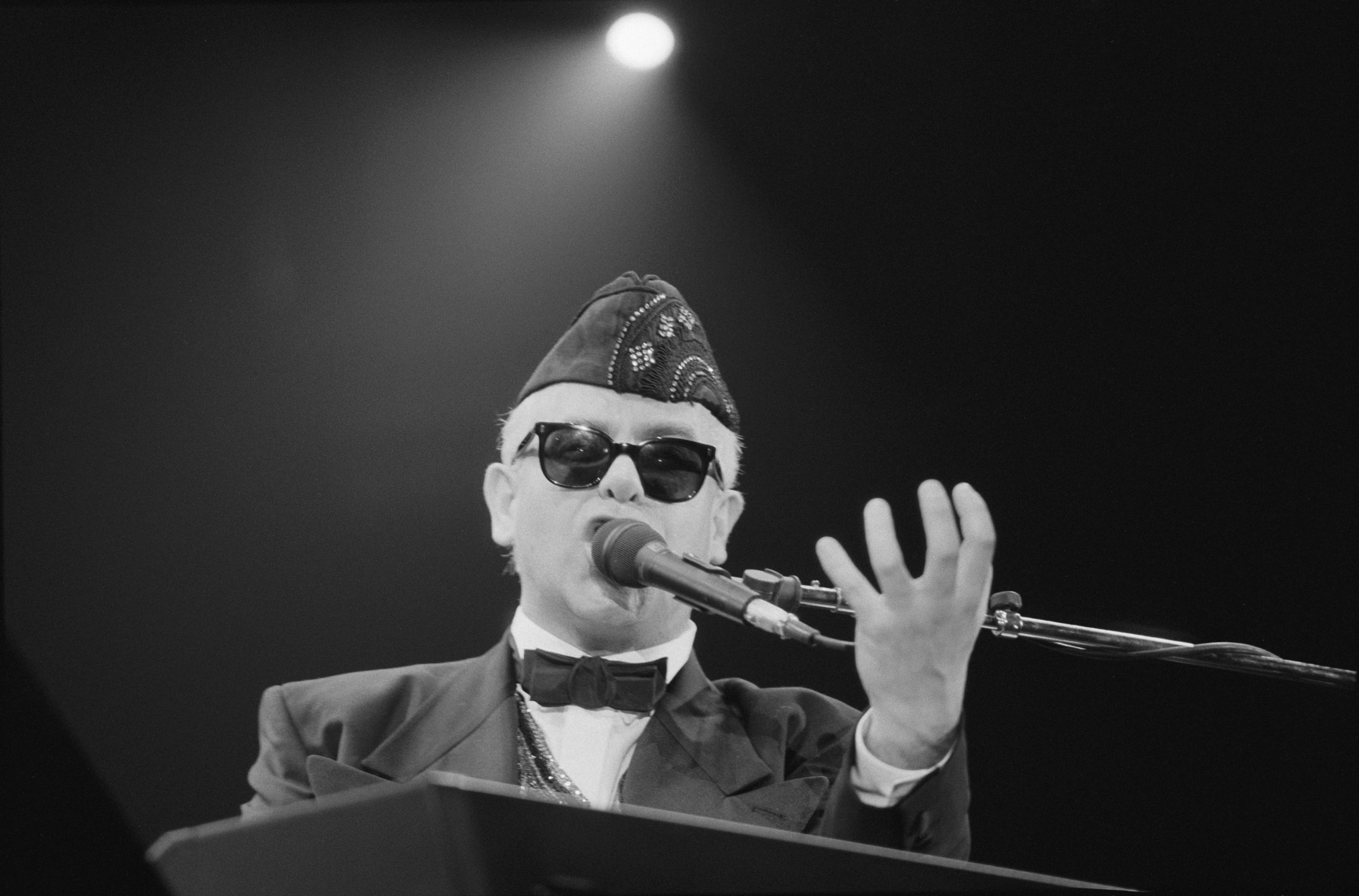 Elton John performing at the Palais Omnisports de Paris-Bercy, Paris, 23rd March 1989