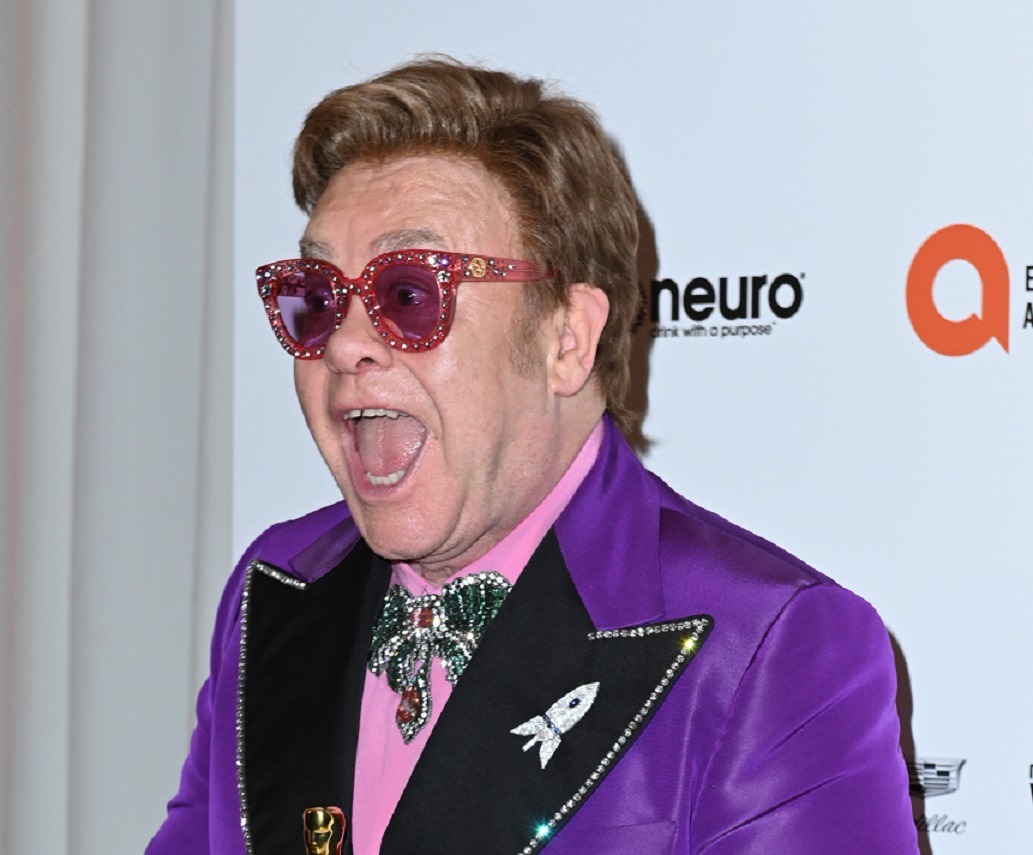 Elton John walks the red carpet at the Elton John AIDS Foundation Party on February 09, 2020