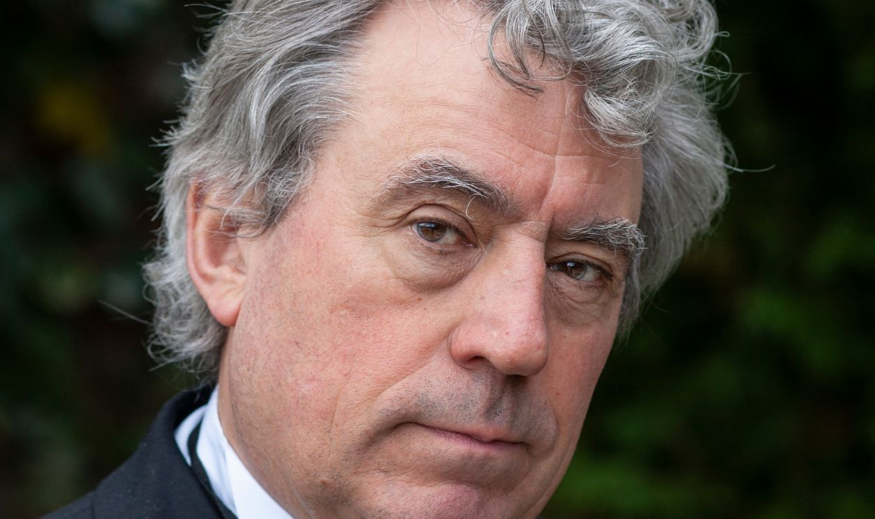 Terry Jones, Welsh actor, writer, comedian, screenwriter and film director. He was a member of the Monty Python comedy troupe. Jones poses at his home in Hampstead, London wearing a pair of Union Jack flag pants, on May 3, 2005.