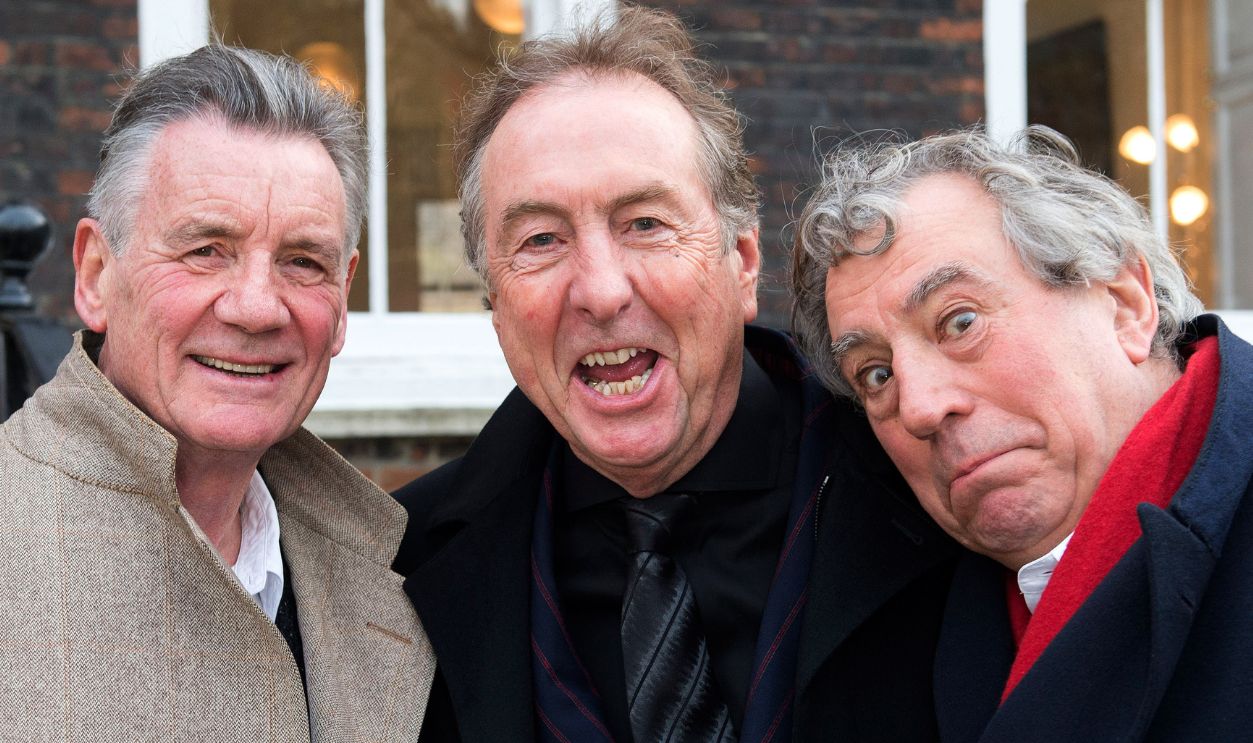 (L-R) Michael Palin, Eric Idle and Terry Jones of Monty Python pose together ahead of a legal case at the High Court in a dispute over the hit musical Spamalot on November 30, 2012 in London, England. Mark Forstater, producer of the film Monty Python And The Holy Grail, is seeking the right to royalties from stage musical Spamalot. 