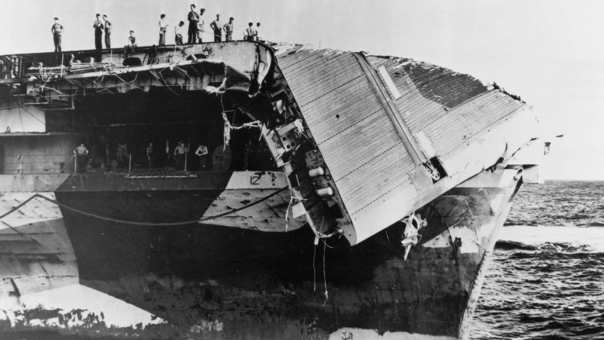 File:USS Hornet (CV-12) damaged flight deck 1945.jpg