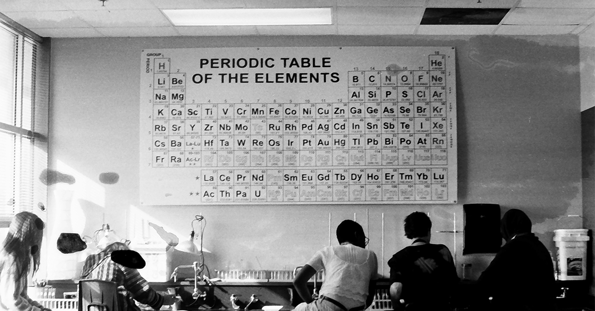 Classroom with periodic table on wall