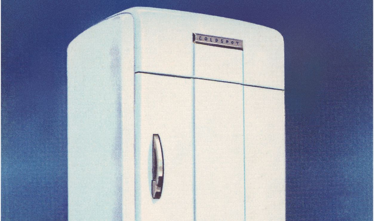 Vintage advertising illustration for, ‘Gold Seal Cold Spot Electric Refrigerator’, 1940s.