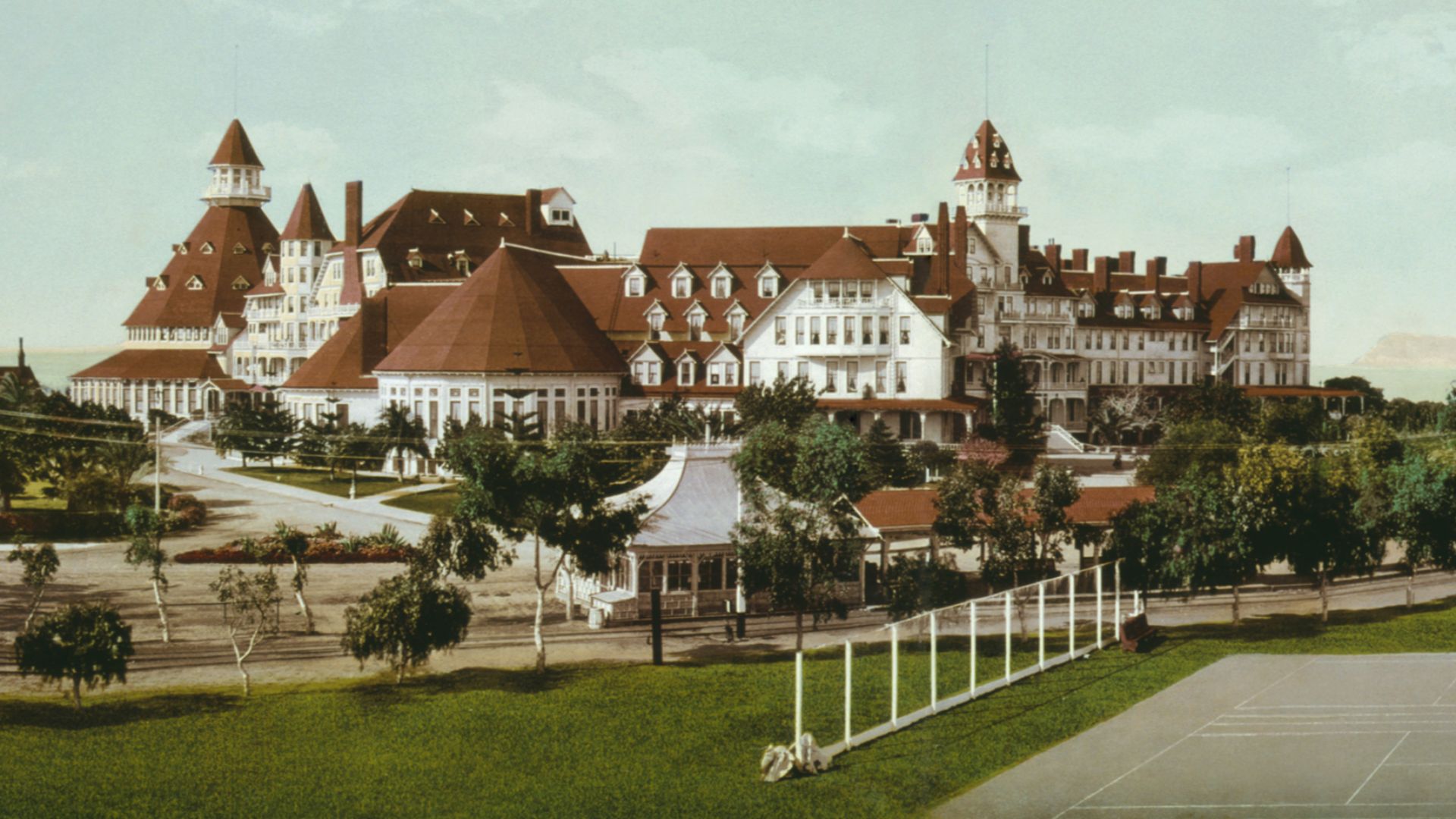 Hotel del Coronado, Coronado Beach, California  photochrom print rephotographed on slide film for preservation purposes