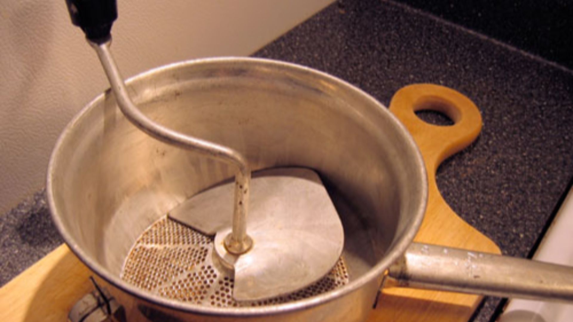 Photographed by Rick Wake to illustrate Food Mill article.  This one version of a Foley Food Mill, Model 101.
