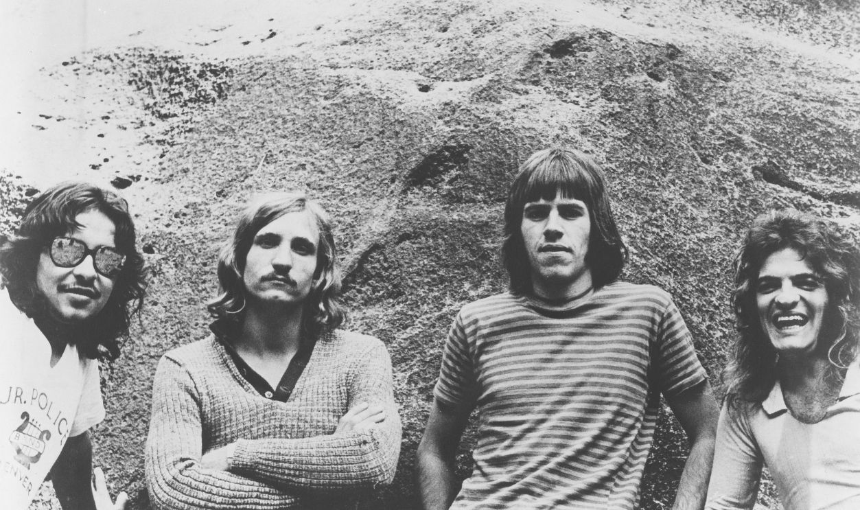 Rock group The James Gang featuring singer and guitarist Joe Walsh (second from left) pose for an ABC Records publicity still circa 1970.