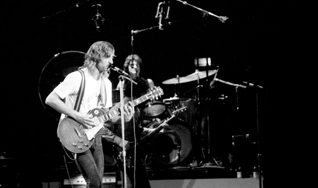 PASSAIC, NJ - MARCH 15: Joe Walsh, the American rock guitarist, singer, songwriter, former member of the James Gang and current member of the Eagles and Ringo Starr and his All-Starr Band, performing on March 15, 1974, at the Capitol Theatre in Passaic, NJ.
