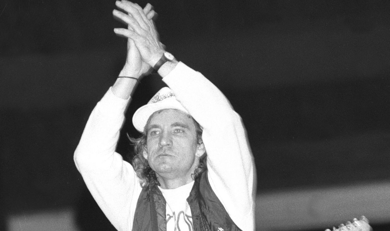 Singer, songwriter and guitarist Joe Walsh is shown performing on stage during a "live" concert appearance with his solo band on June 26, 1988.