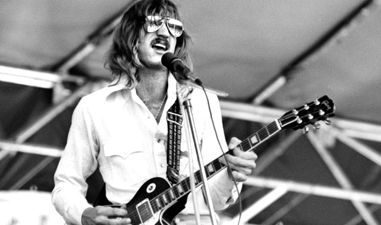 GELEEN, NETHERLANDS - circa 1975: American guitarist Joe Walsh performs live on stage at Pinkpop festival in Geleen, Netherlands circa 1975.