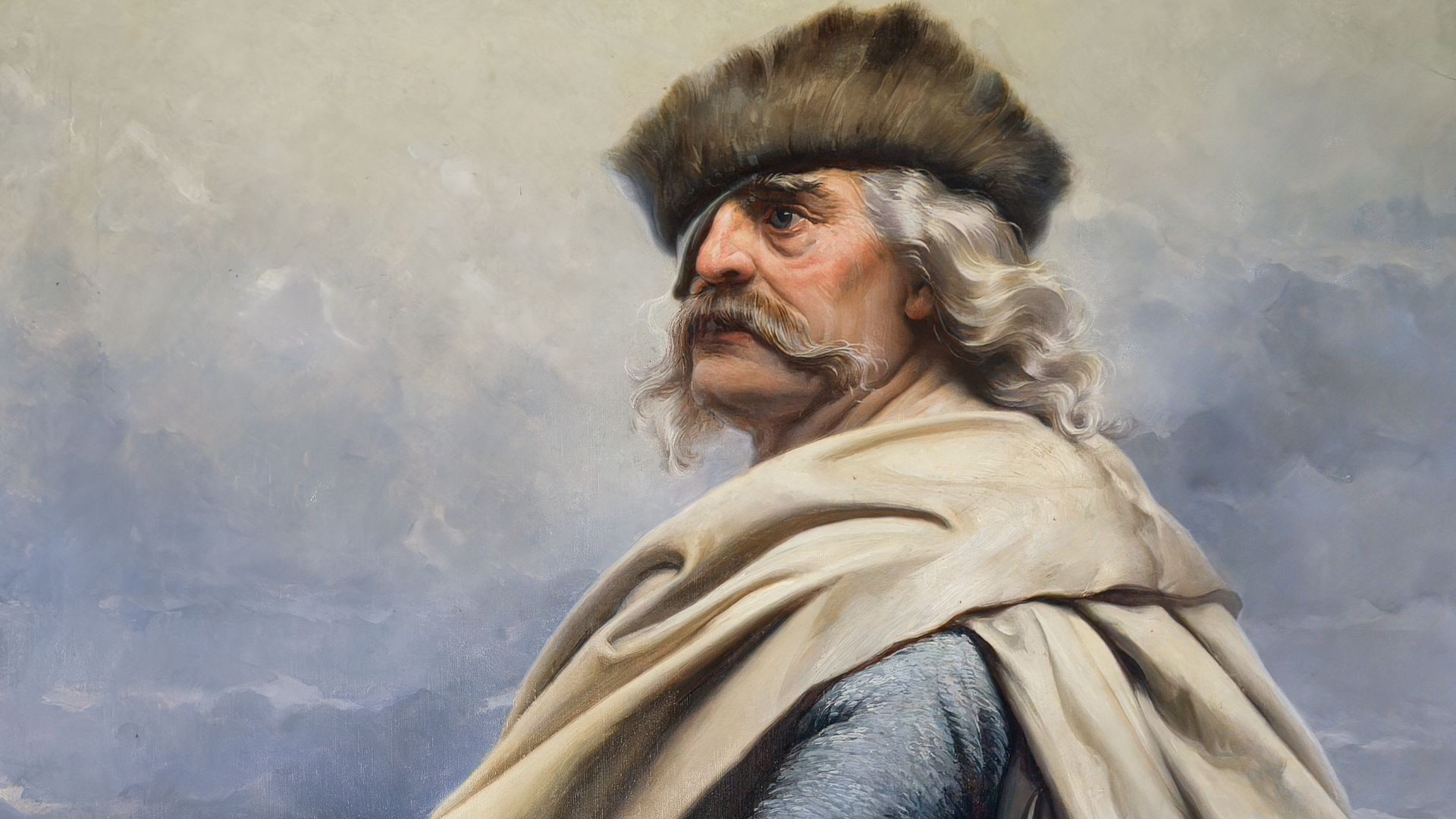 Jan Žižka na obraze Adolfa Liebschera, olejomalba z roku 1904 z expozice Husitského muzea v Táboře.