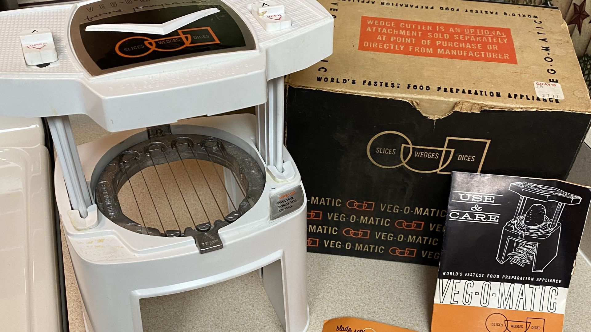 Veg-O-Matic with original box circa 1963 with manual and care guide