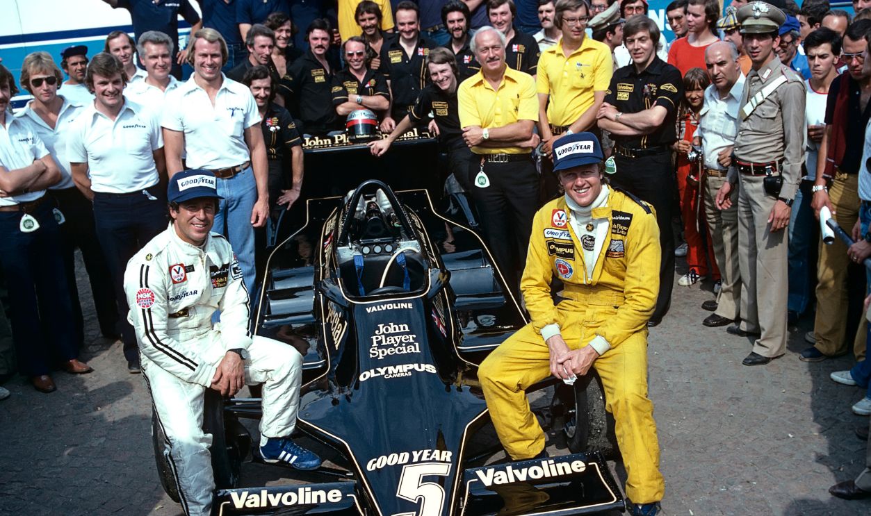 Mario Andretti, Ronnie Peterson, Colin Chapman, Lotus-Ford 79, Grand Prix of Italy, Monza, 10 September 1978. Happy photo of Team Lotus, taken on the morning of race day. A few hours later, Ronnie Peterson would lose his life in a fiery crash at the start